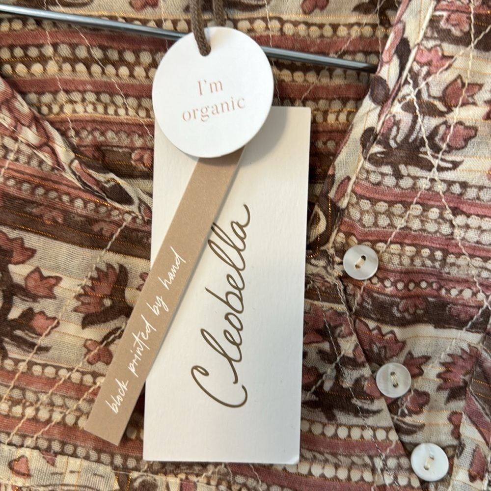 NWT CLEOBELLA Lydia Blouse Top Zinnia Print Cropped Size L Y2K Long Sleeve Tan - Picture 5 of 6